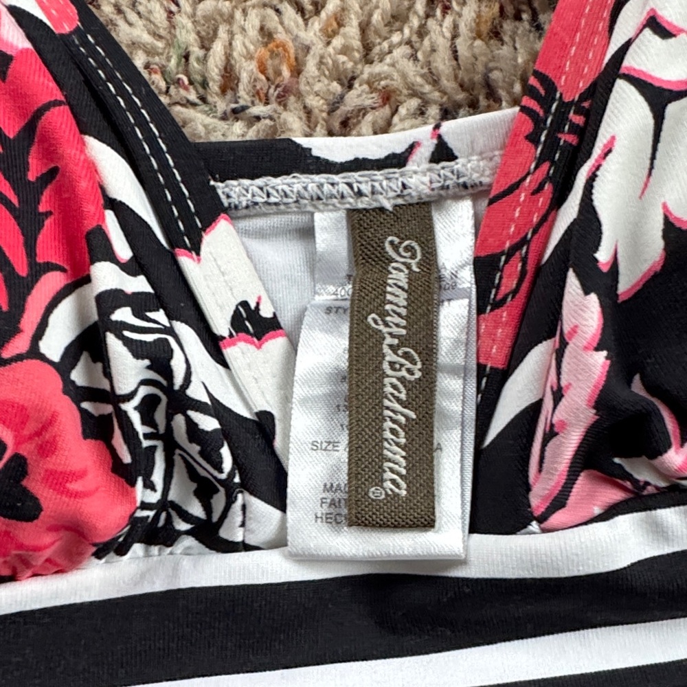 Tommy Bahama Black and Pink Floral Bikini Top Tankini - Picture 2 of 4